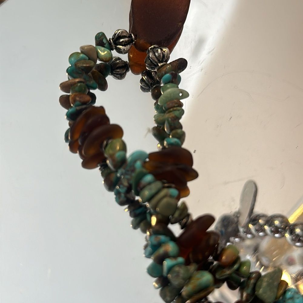C1929-1930 rare dark brown sea glass turquoise and sterling silver necklace - Picture 6 of 8
